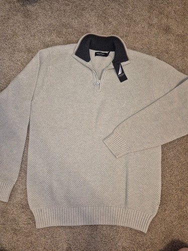 Vtg NWT Nautica Men's Beige Half-Zip Textured Sweater Large