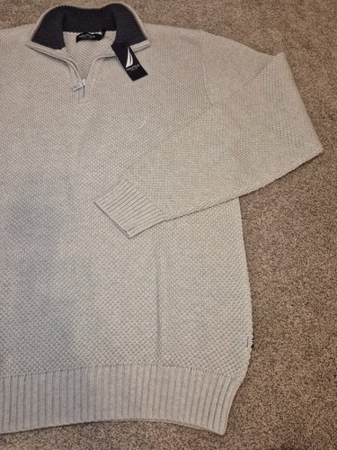 Vtg NWT Nautica Men's Beige Half-Zip Textured Sweater Large - photo 2