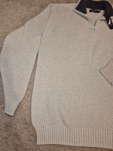 Vtg NWT Nautica Men's Beige Half-Zip Textured Sweater Large - photo 3