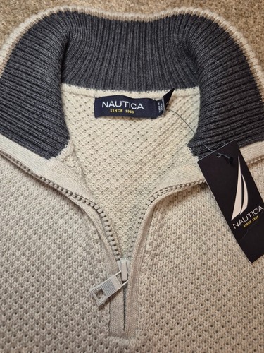 Vtg NWT Nautica Men's Beige Half-Zip Textured Sweater Large - photo 4