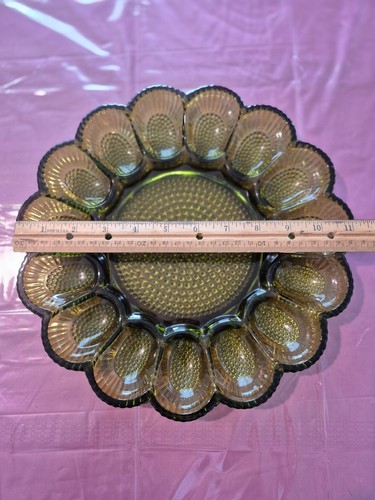 Vintage Indiana Glass Hobnail Olive Green Egg and Relish Plate - photo 2
