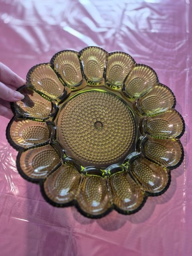 Vintage Indiana Glass Hobnail Olive Green Egg and Relish Plate - photo 4