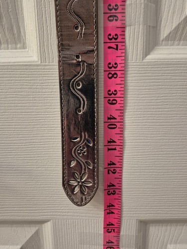 Embossed Tooled Punctured Floral Leather Belt Italian Style - photo 3