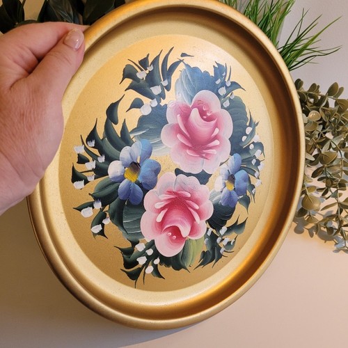 Shabby Chic Tole Tray/Vintage Tole Painted Tray/Rustic Farmhouse