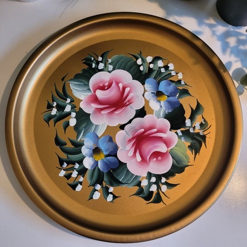 Shabby Chic Tole Tray/Vintage Tole Painted Tray/Rustic Farmhouse - photo 2