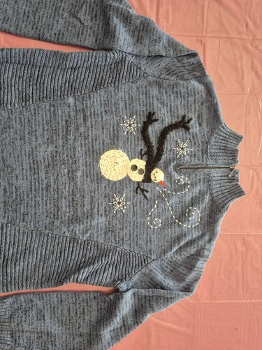Vintage PBJ Sport Women's Light Blue Snowman 1/4 Zip Sweater L - photo 2