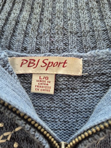 Vintage PBJ Sport Women's Light Blue Snowman 1/4 Zip Sweater L - photo 5