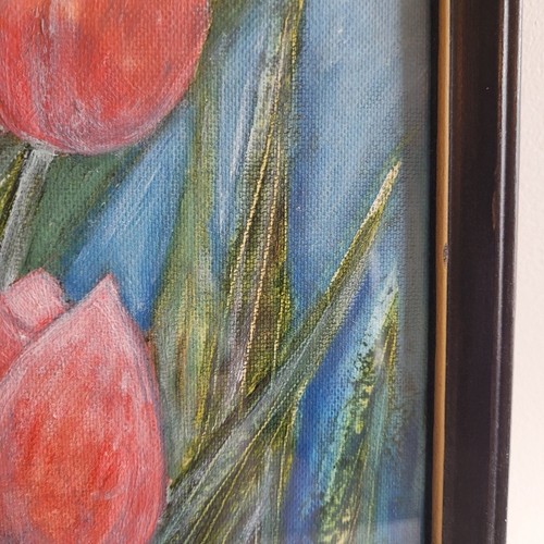 Original Art Framed Pink Tulips Painting Unsigned - photo 4