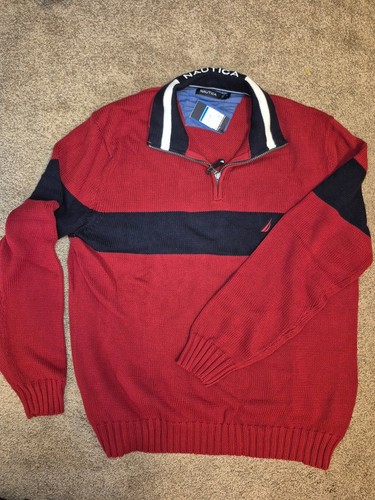 Nautica NWT New Vintage Men’s Red Half-Zip Knit Sweater XL