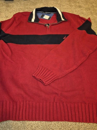 Nautica NWT New Vintage Men’s Red Half-Zip Knit Sweater XL - photo 2