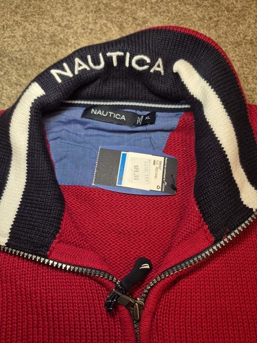 Nautica NWT New Vintage Men’s Red Half-Zip Knit Sweater XL - photo 4