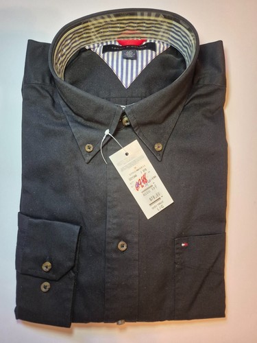 Vintage NWT New TH Men’s Black Button-Down Casual Shirt Size Lar