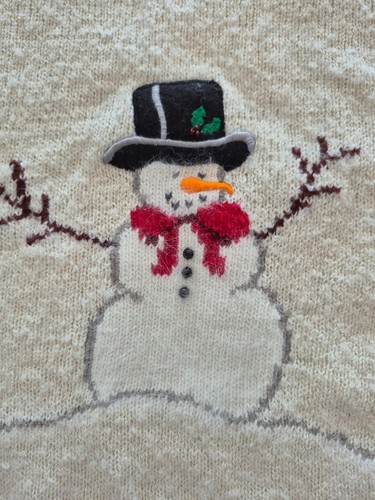 Vintage Women’s Festive Holiday Christmas Snowman Sweater Small - photo 3