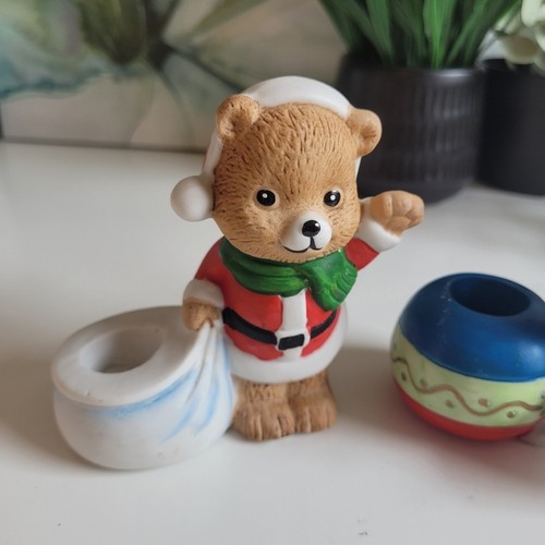 Vtg Bisque Porcelain Santa Bear And Drummer Mouse Candle Holders - photo 2