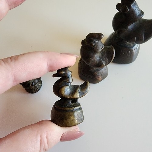 Set of Four Vintage Bronze Asian Rooster Opium Measuring Weights
