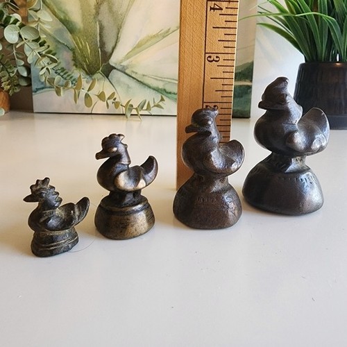 Set of Four Vintage Bronze Asian Rooster Opium Measuring Weights - photo 3