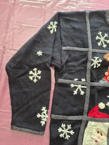 Vintage Black Holiday Windows Knit Cardigan Size L - photo 2