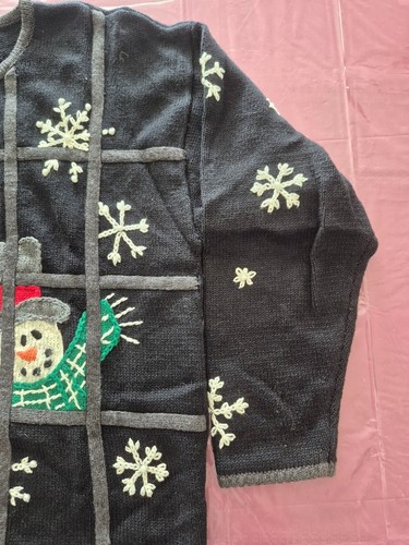 Vintage Black Holiday Windows Knit Cardigan Size L - photo 3