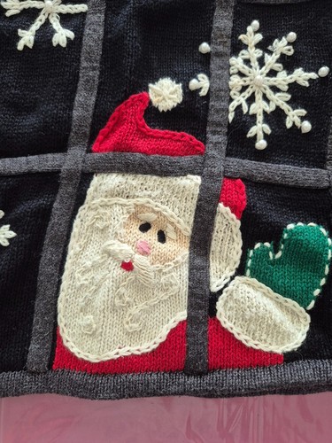 Vintage Black Holiday Windows Knit Cardigan Size L - photo 4