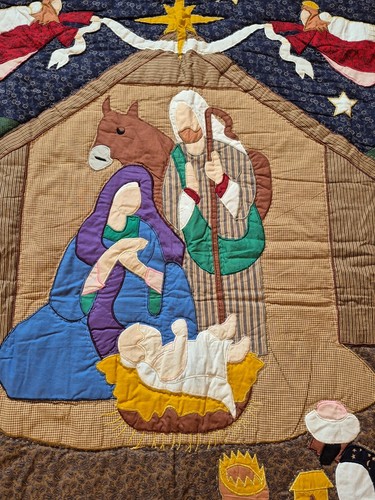 Vintage Handmade Christmas Nativity Scene Quilt 59x48 - photo 2