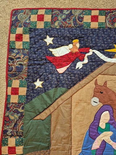 Vintage Handmade Christmas Nativity Scene Quilt 59x48 - photo 4