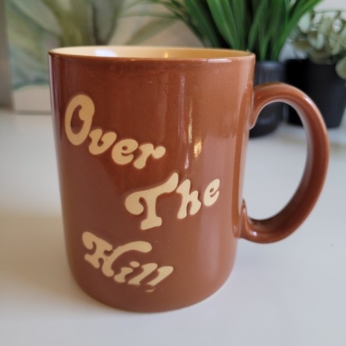 Vintage Russ Brown Ceramic Mug with Cream Text Over The Hill - photo 2