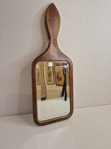 Antique Wooden Hand Held Vanity Dresser Mirror