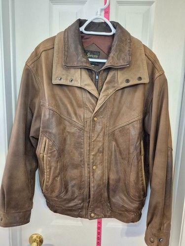 Vintage Brown Leather Men's Bomber Jacket 46" Original Patina
