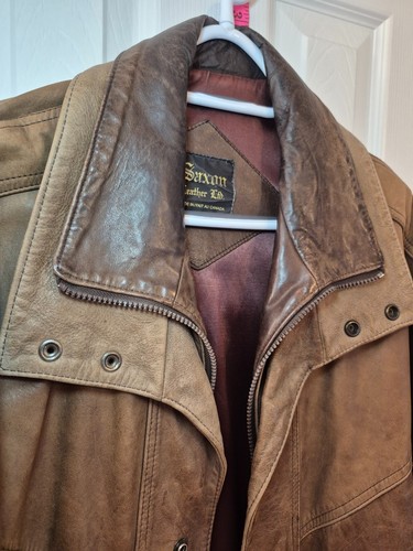 Vintage Brown Leather Men's Bomber Jacket 46" Original Patina - photo 3