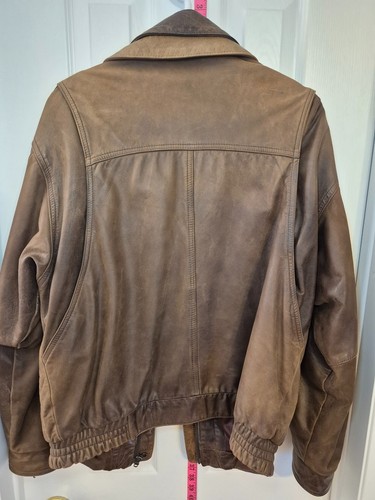 Vintage Brown Leather Men's Bomber Jacket 46" Original Patina - photo 4
