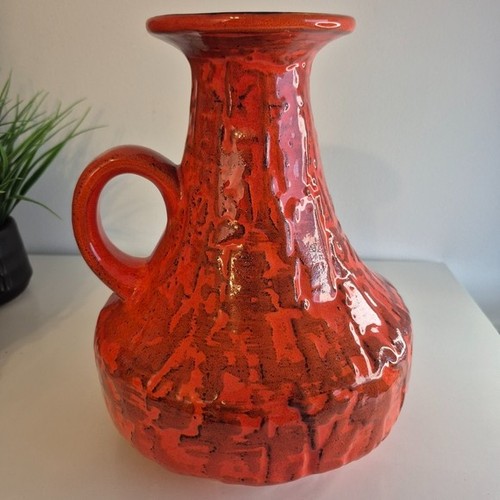 Vintage Large MCM German Fat Lava Glaze Orange Ceramic Vase - photo 2
