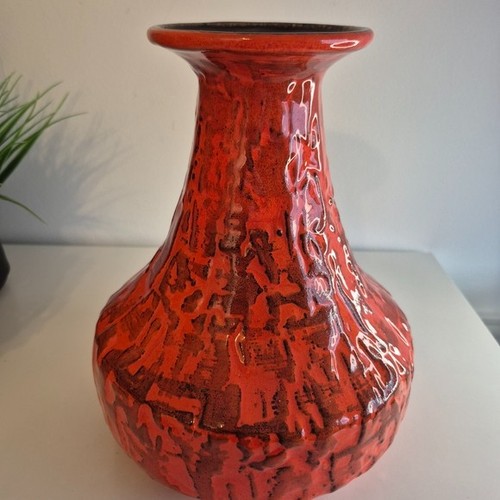Vintage Large MCM German Fat Lava Glaze Orange Ceramic Vase - photo 4