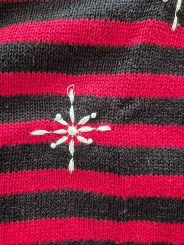 Vintage Women's Black Red Striped Zip Cardigan Sweater L - photo 4