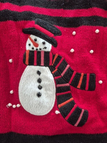 Vintage Women's Black Red Striped Zip Cardigan Sweater L - photo 5
