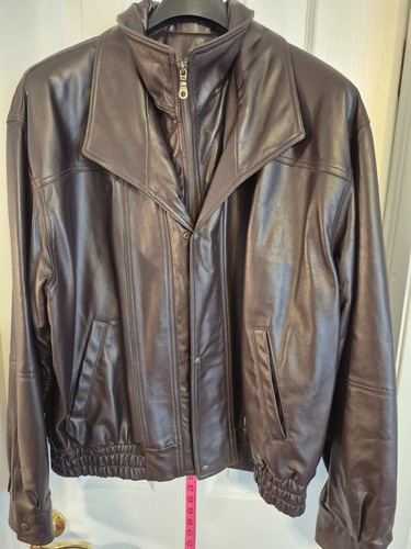 Vintage NOS NWOT Stefano Men's Brown Leather Bomber Jacket - photo 2