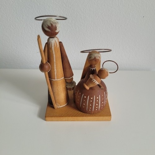 Vintage Wooden Nativity Figurine Holy Family Hand Carved