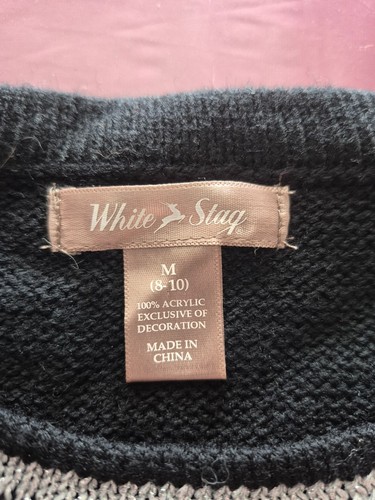 Vintage White Stag Black Christmas Tree Sweater M - photo 5