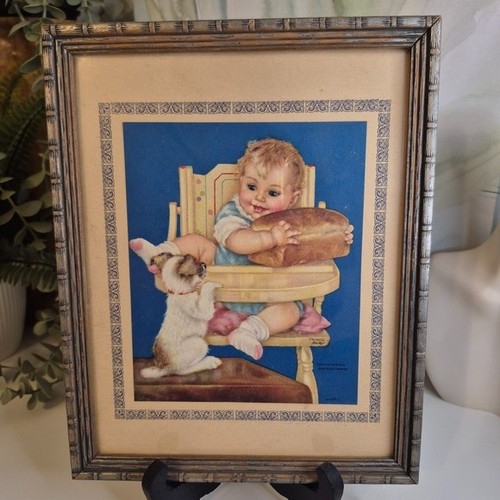 Vintage Charlotte Becker Print 'Give Us This Day...' Puppy