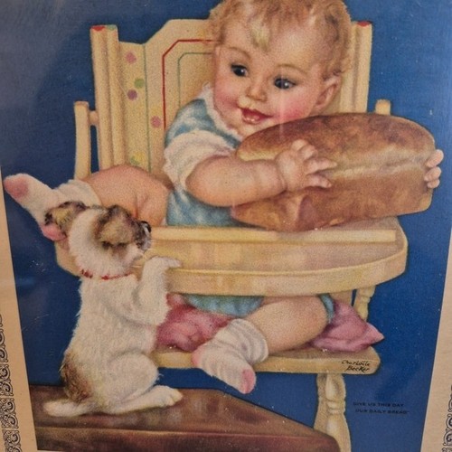Vintage Charlotte Becker Print 'Give Us This Day...' Puppy - photo 2