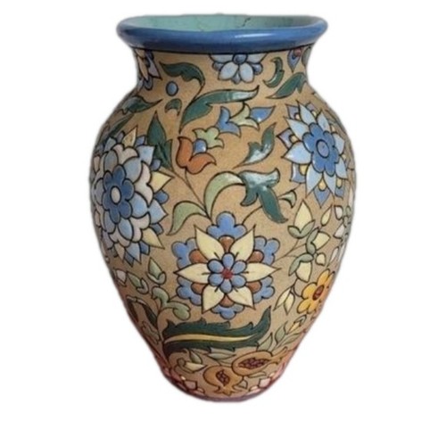 Rare Antique Aguada Toledo Enameled Vase Multicolour Flowers