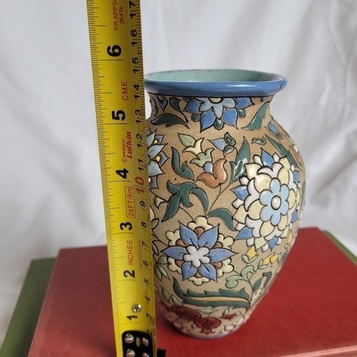 Rare Antique Aguada Toledo Enameled Vase Multicolour Flowers - photo 3