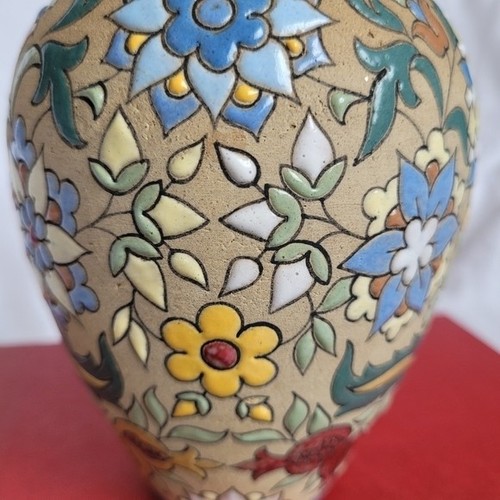 Rare Antique Aguada Toledo Enameled Vase Multicolour Flowers - photo 4