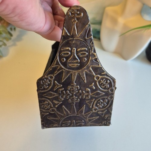 Vintage Primitive Wood And Tin Sun and Moon Decorative Caddy Box - photo 5