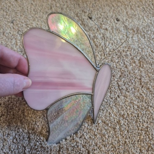 Vtg Stained Glass Butterfly Suncatcher Ornament