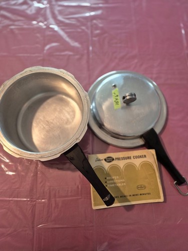 Vintage Mirro-Matic Aluminum Pressure Cooker with Black Handles