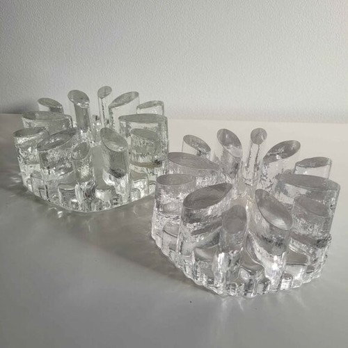 1970s Bel Mondo West German Ice Glass Tea Light Holders