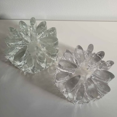 1970s Bel Mondo West German Ice Glass Tea Light Holders - photo 2