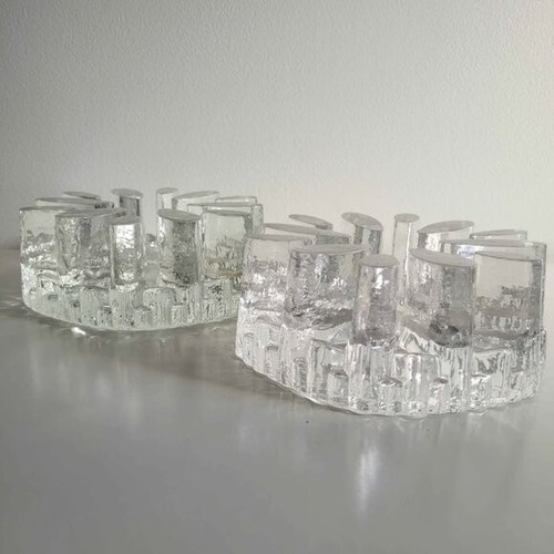 1970s Bel Mondo West German Ice Glass Tea Light Holders - photo 3