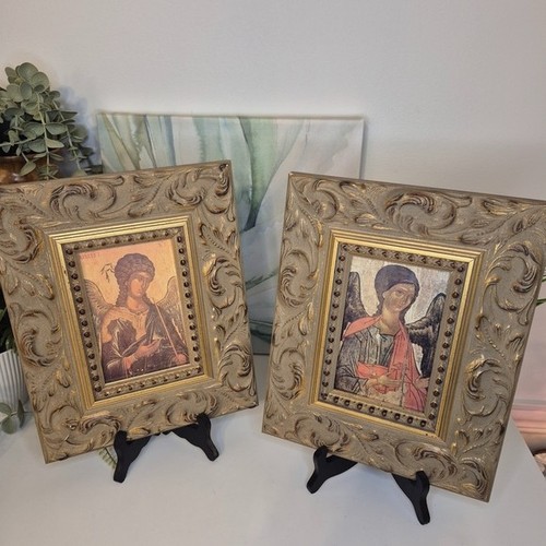 Vintage Golden Framed Religious Icons Byzantine Greek Orthodox