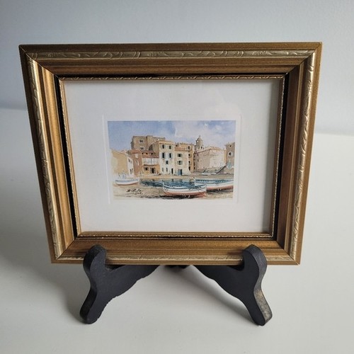 Vtg Miniature Watercolour Seascape Mediterranean Framed Art